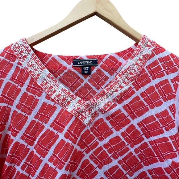 Land's End Boho Embroidered Gauze Cover Up/Tunic Size M Geometric Resort Beach - Picture 5 of 13